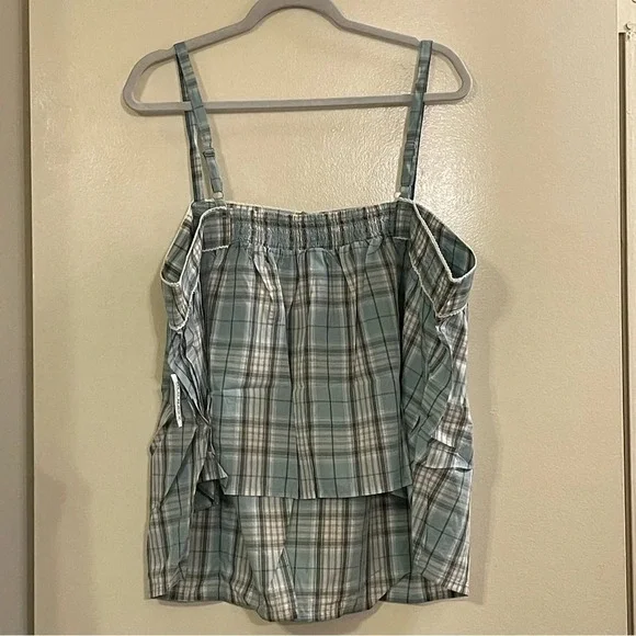 OLD NAVY Striped Smocked Pajama Cami Swing Top in Big Blue Plaid - Picture 5 of 8